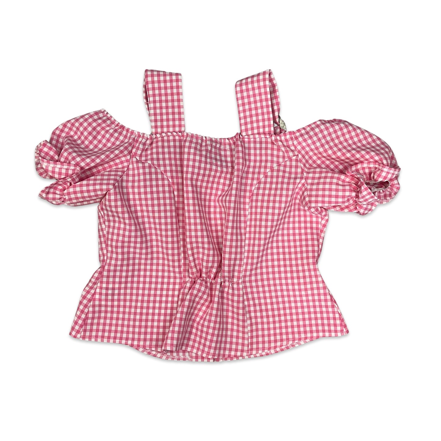 80s Pink & White Checkered Gingham Milkmaid Top