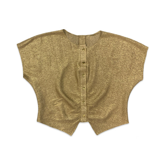 Vintage Gold Glitter Short Sleeve Batwing Blouse 14 16
