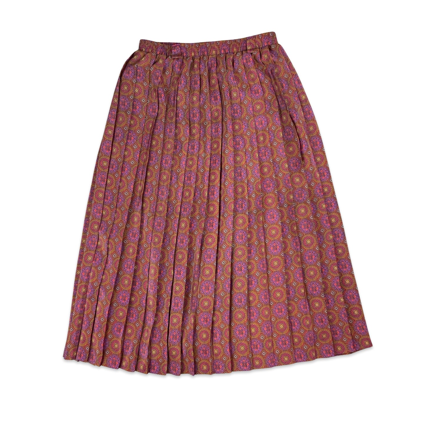 Vintage Purple Floral Pleated Midi Skirt