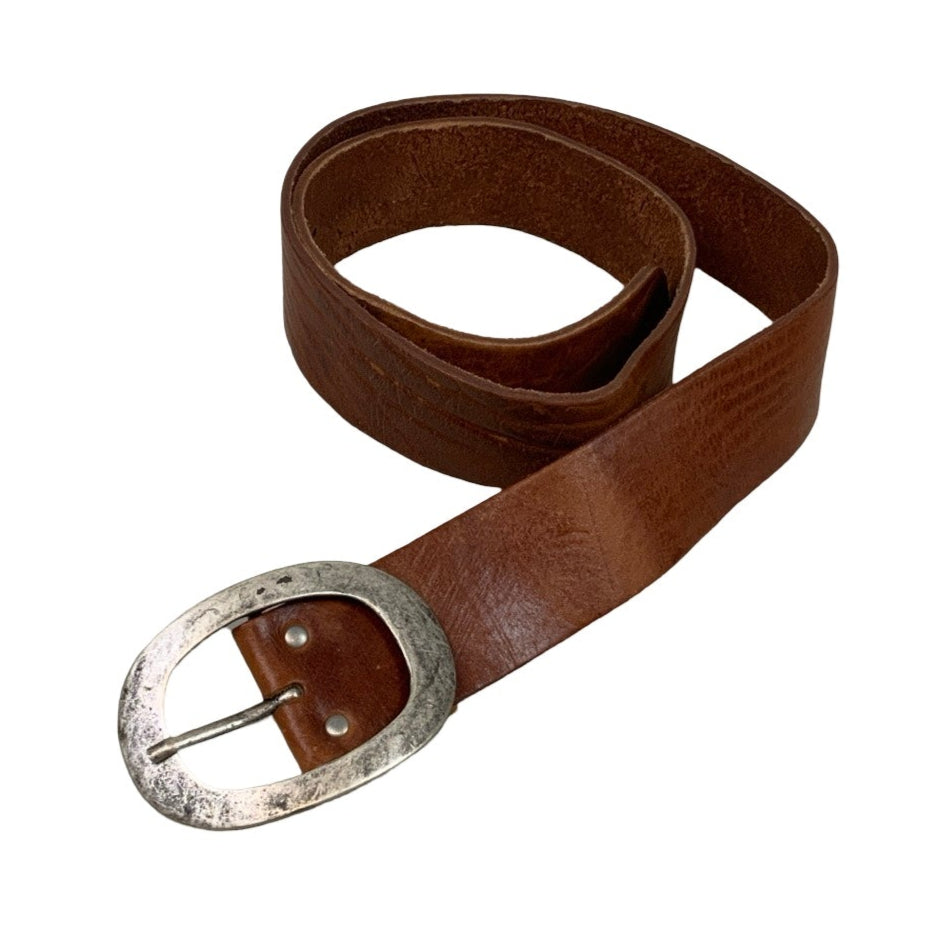 Vintage 90s ‘Petrol Industries’ Red Label Brown Croc Embossed Leather Silver Oval Buckle Belt