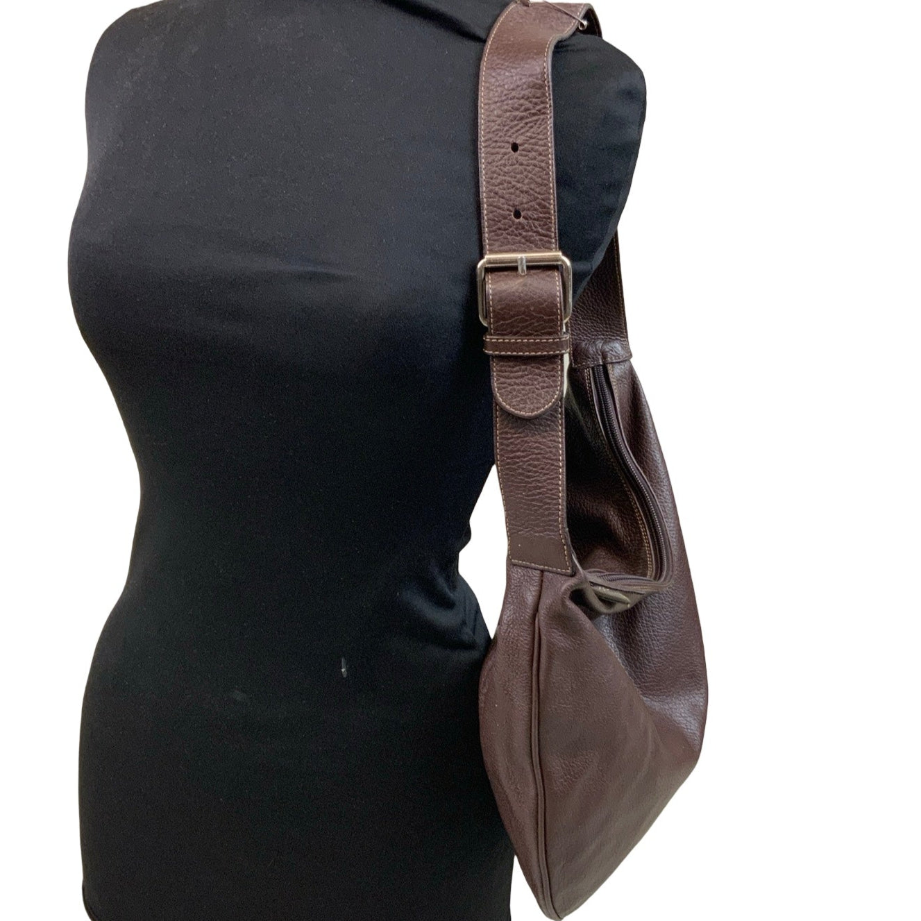 Vintage 90s 00s Brown Italian Leather Slouch Hobo Shoulder Bag