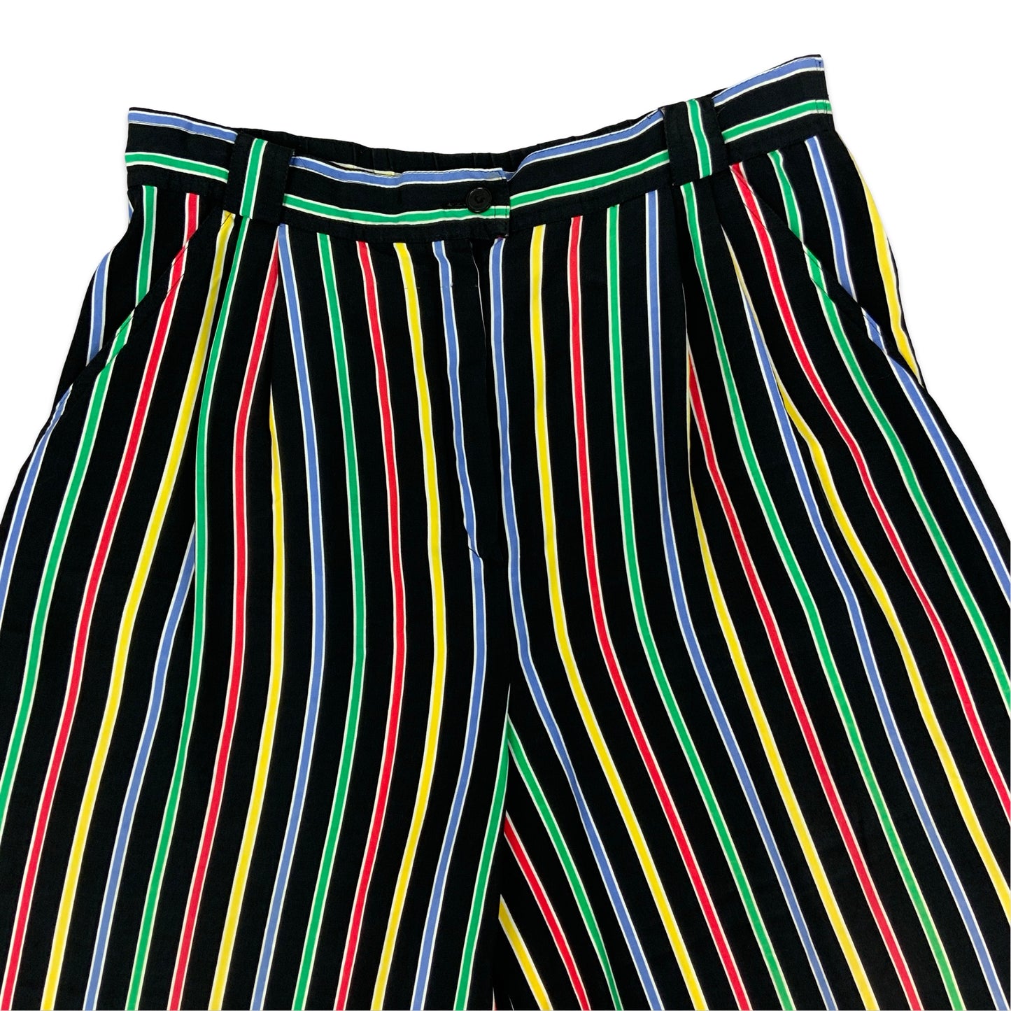 Vintage Black Red Blue Green & Yellow Striped Culottes 12