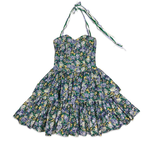 Vintage Floral Laura Ashley Halterneck Pleated Skirt Dress 10