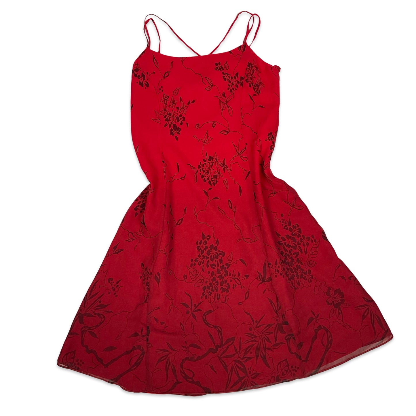 90s Red & Black Floral Aline Summer Dress 12