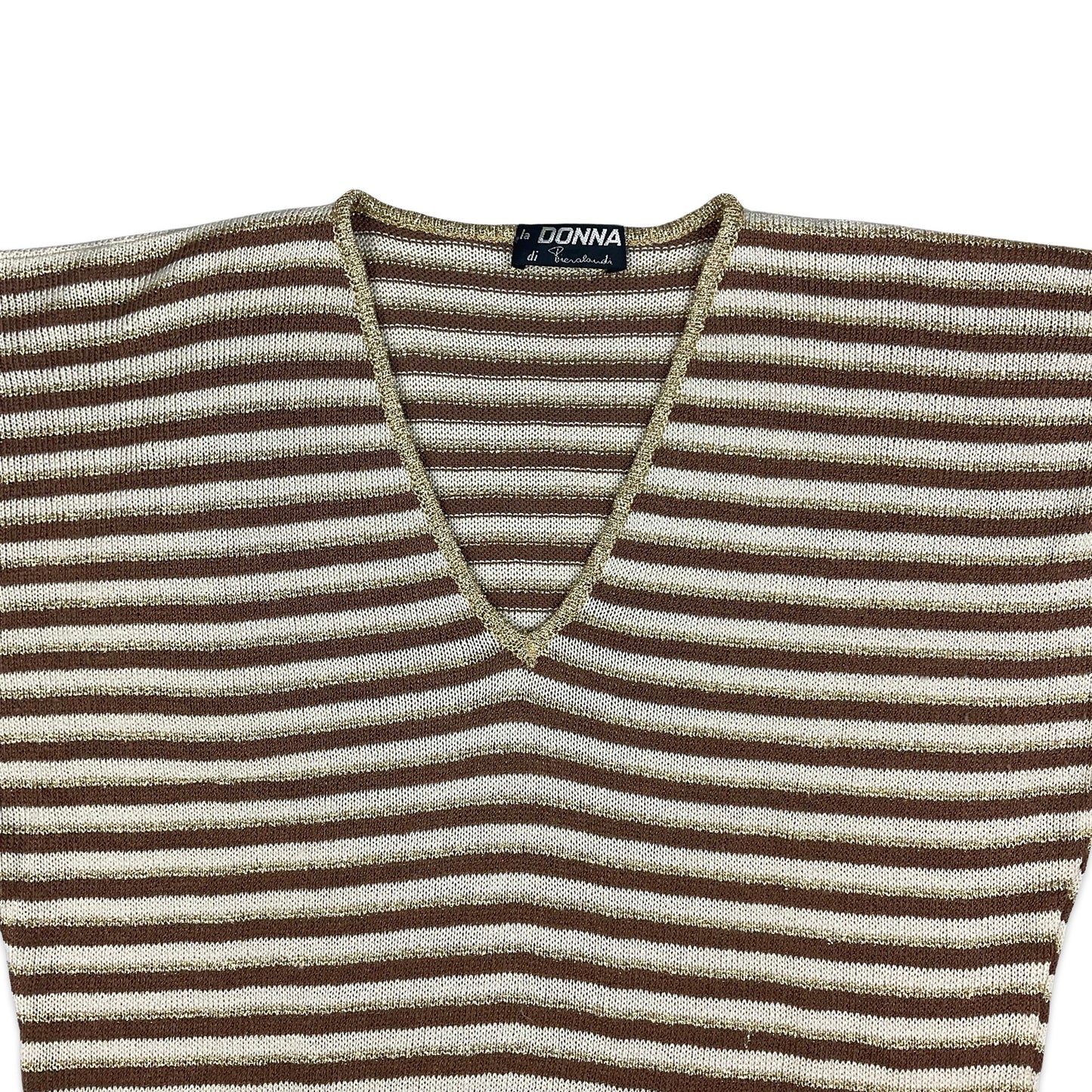 Vintage Brown & Gold Striped Cropped Batwing Knit 10 12 14 16