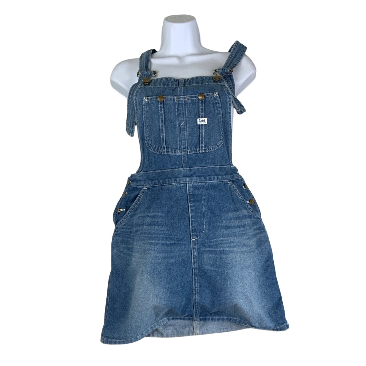 Vintage 90s Lee Sanforized Dungaree Pinafore Denim Mini Dress 10 12 S M