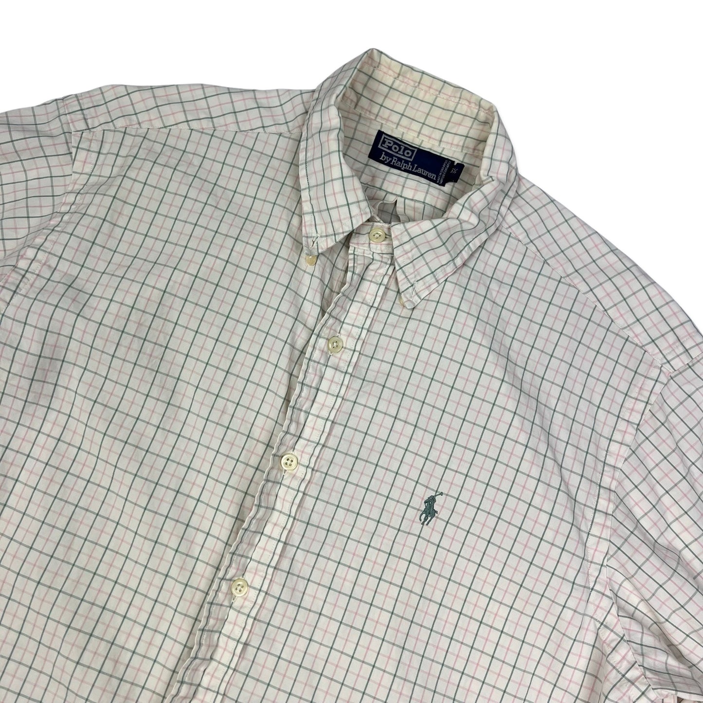 Vintage Polo Ralph Lauren White Green & Pink Checked Shirt XL XXL