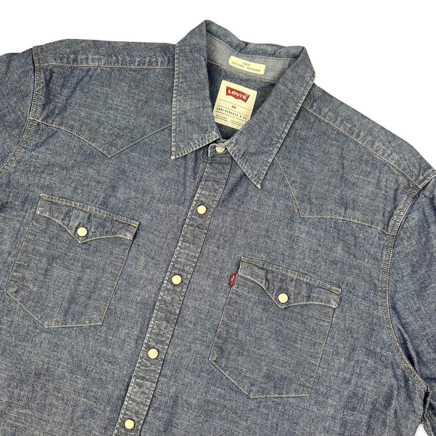 Levi's Blue Striped Short Sleeve Denim Chambray Shirt L XL