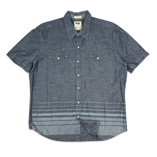 Levi's Blue Striped Short Sleeve Denim Chambray Shirt L XL
