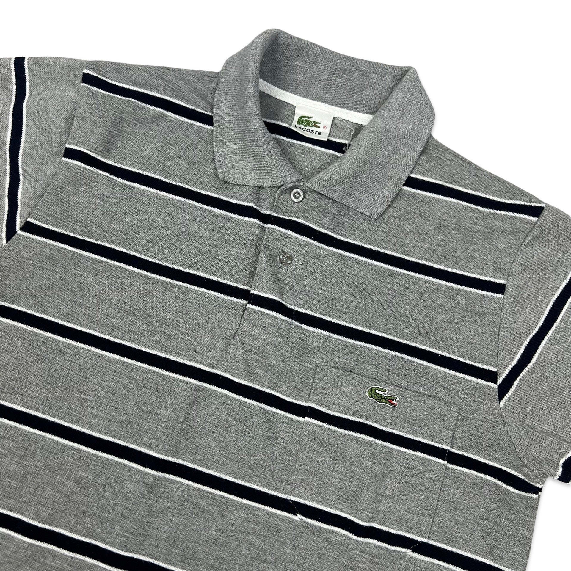 Black and grey striped polo shirt best sale