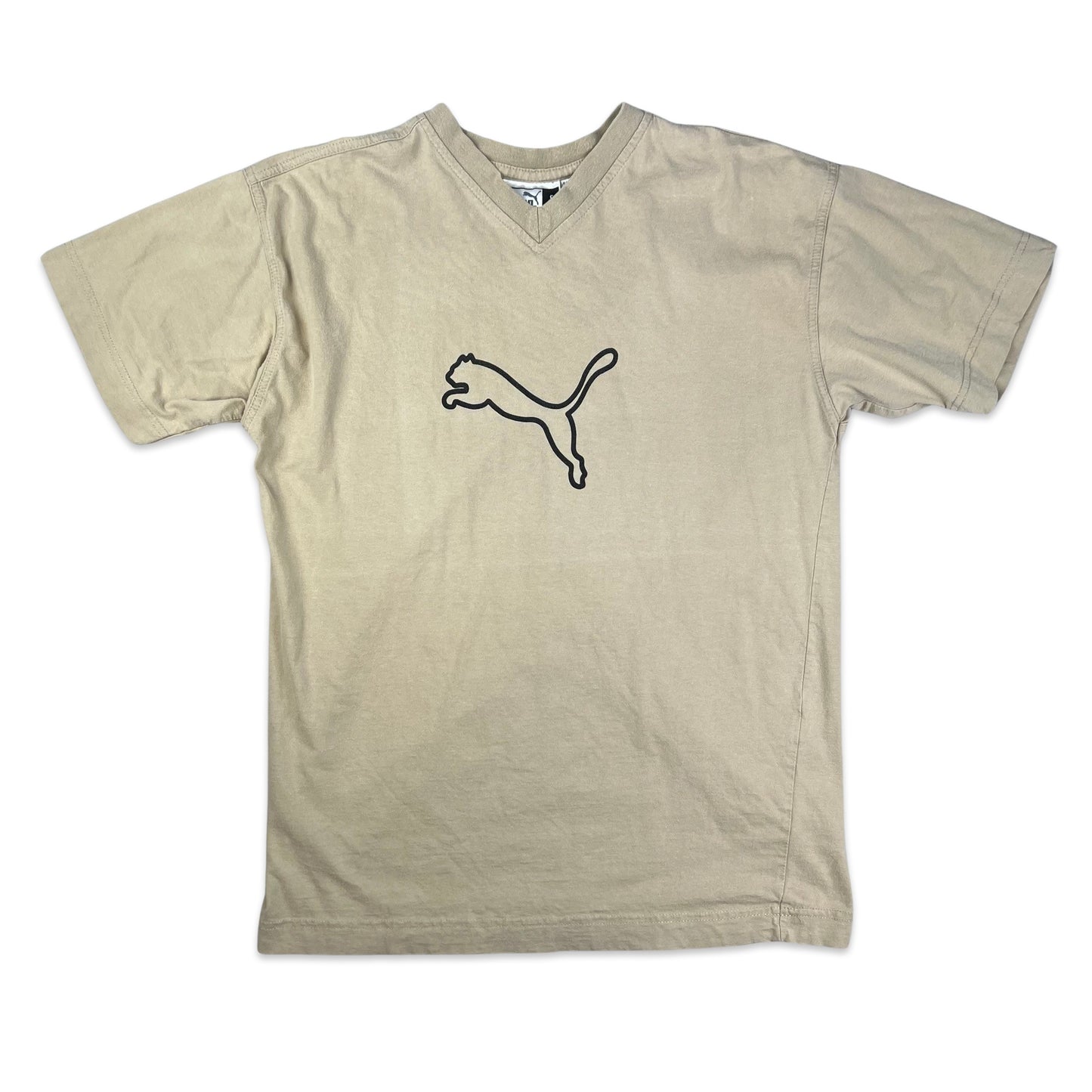 Vintage Y2K Puma Beige V-neck Logo Tee S M