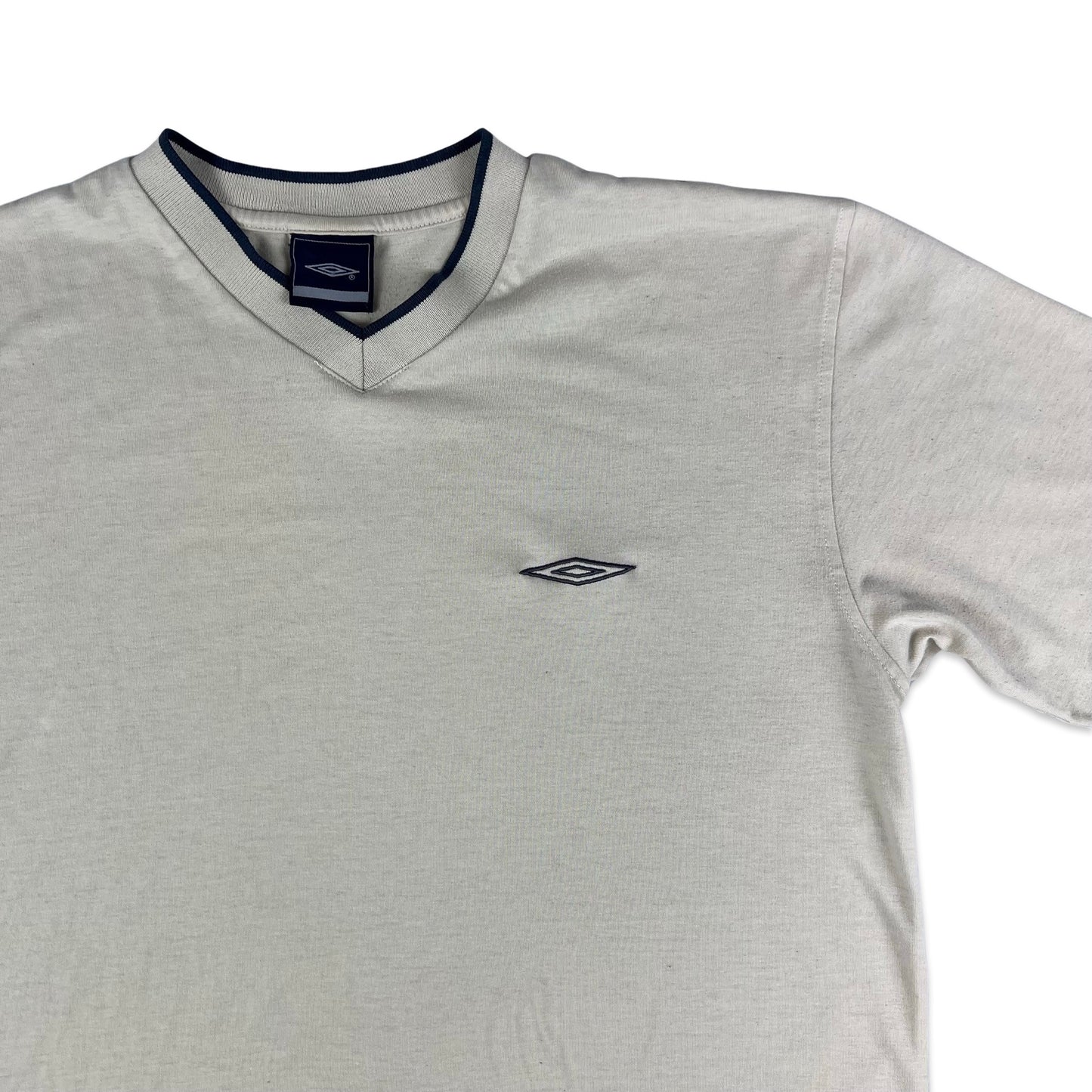 Vintage Umbro Beige V-neck Logo Tee S M