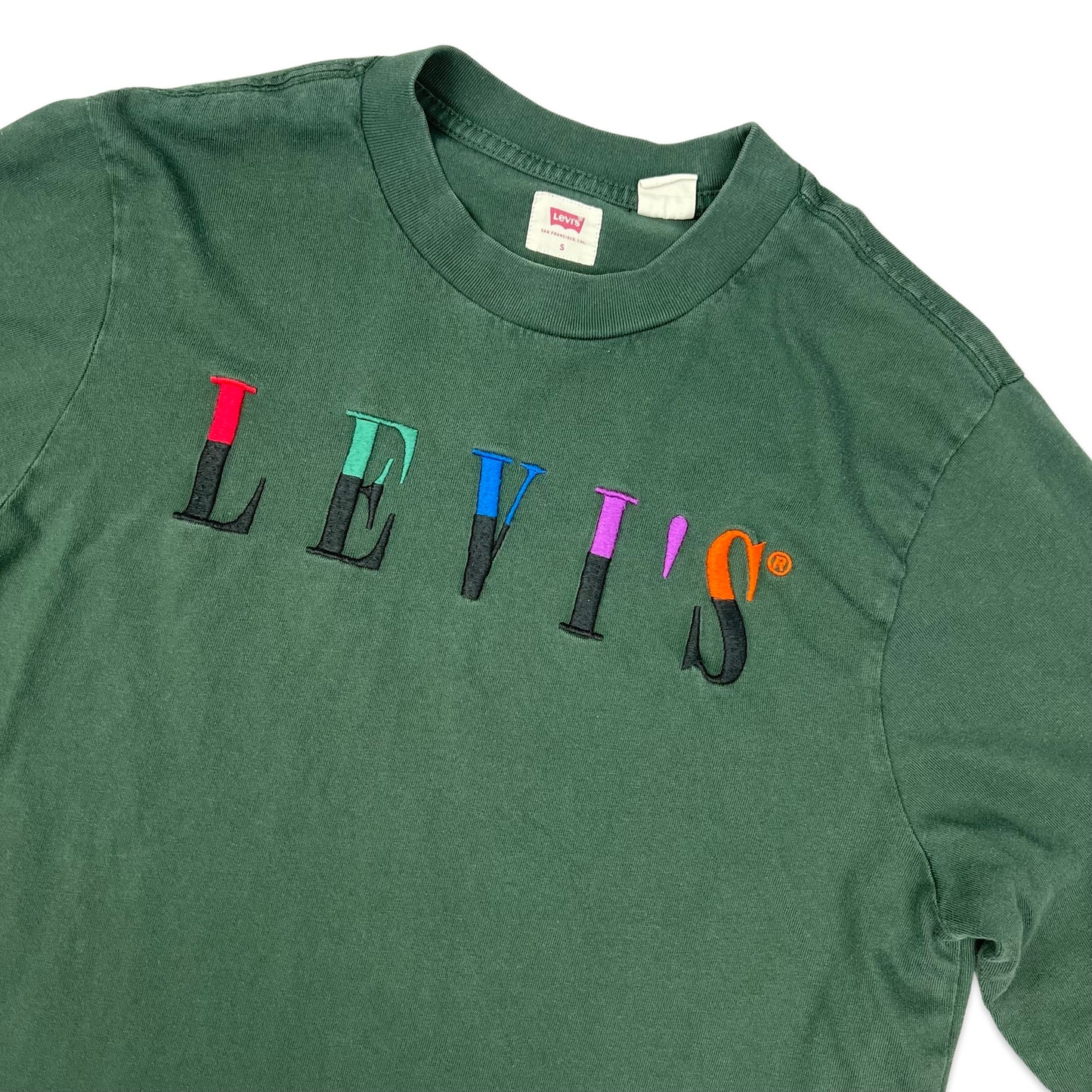 Levi's Green Spell Out Long Sleeve Tee S M