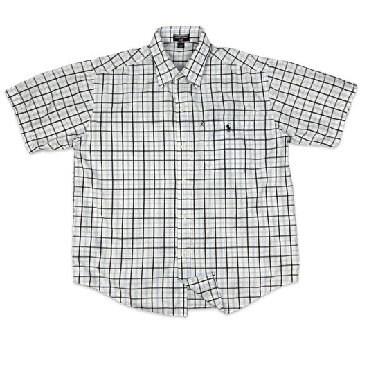 Vintage 90s Ralph Lauren White & Brown Checked Short Sleeve Shirt M L
