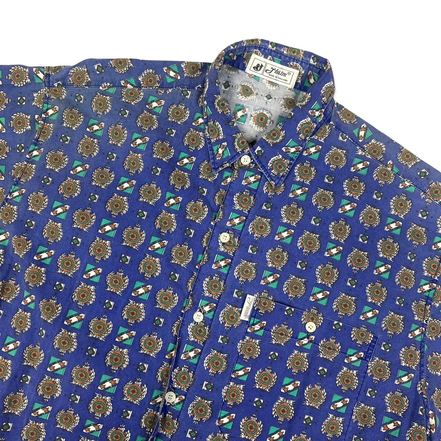 Vintage 80s Blue Abstract Print Short Sleeve Shirt M L