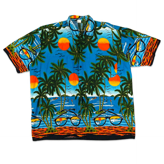 Vintage Beach Print Hawaiian Shirt XXL