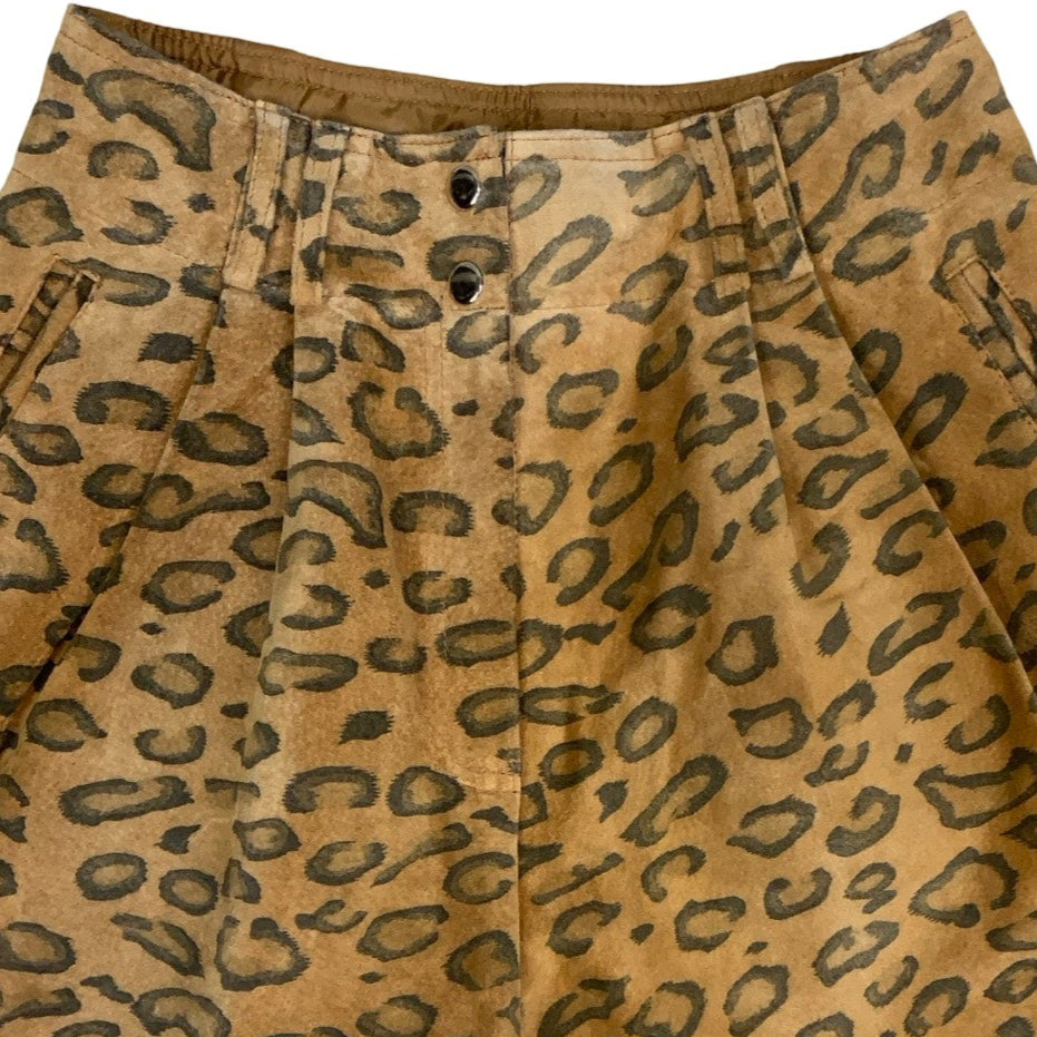 Vintage 90s 'Yuppie' Brown Leopard Print Suede High Waisted Culotte Shorts 8 10