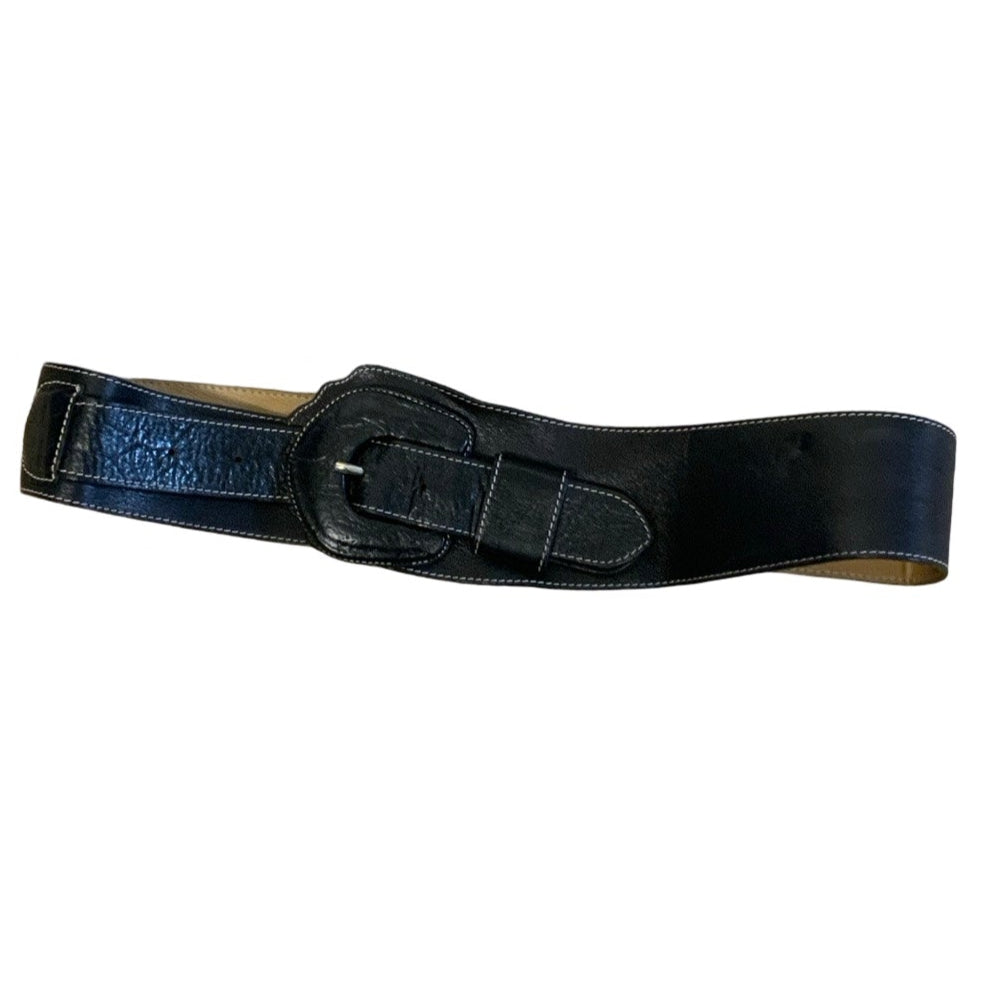 Vintage Black Thick Leather Buckle Belt