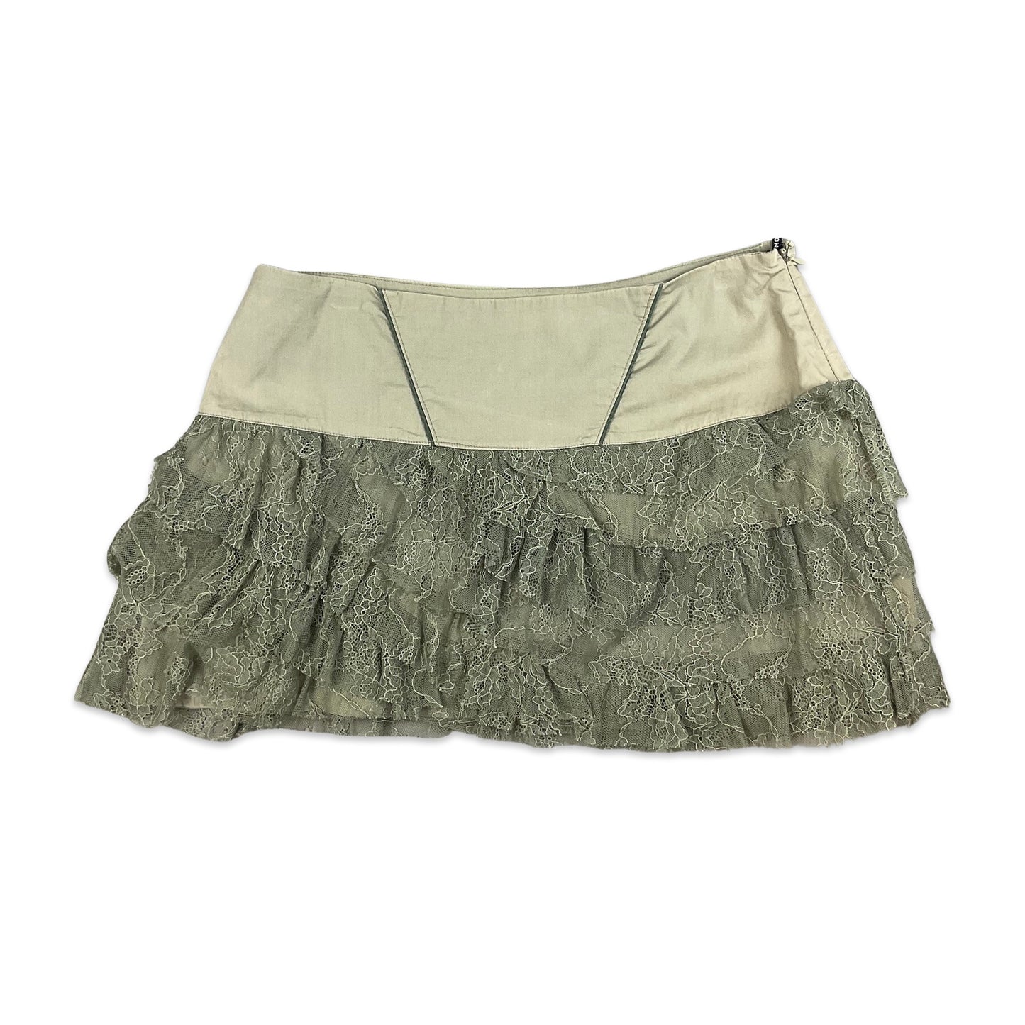 Vintage 90s Khaki Green Morgan Lace Skater Skirt 12 14