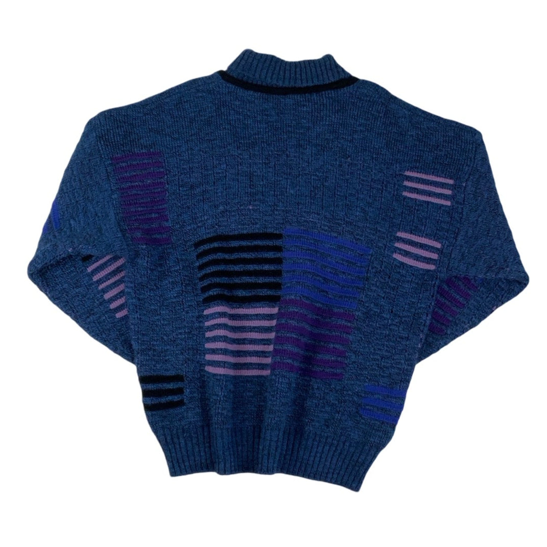 Vintage ‘Hugo Boss’ Blue Purple Striped V-Neck Jumper L XL