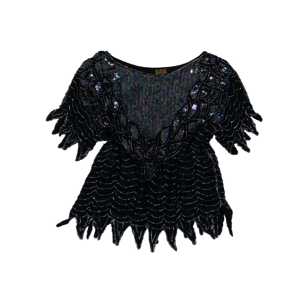 Vintage Black Iridescent Sequin Bead Blouse Top S 10 12