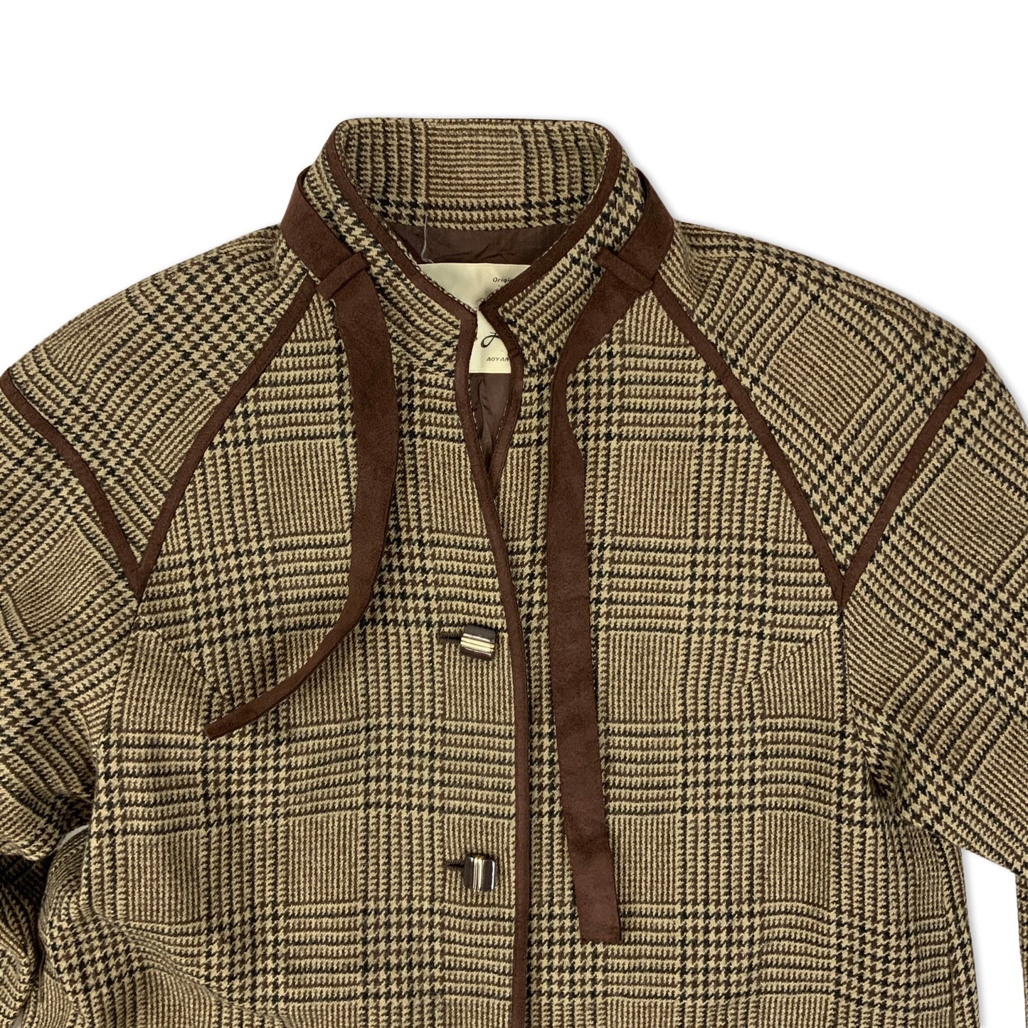 Vintage Tartan Brown Ladies' Wool Trench Coat 10