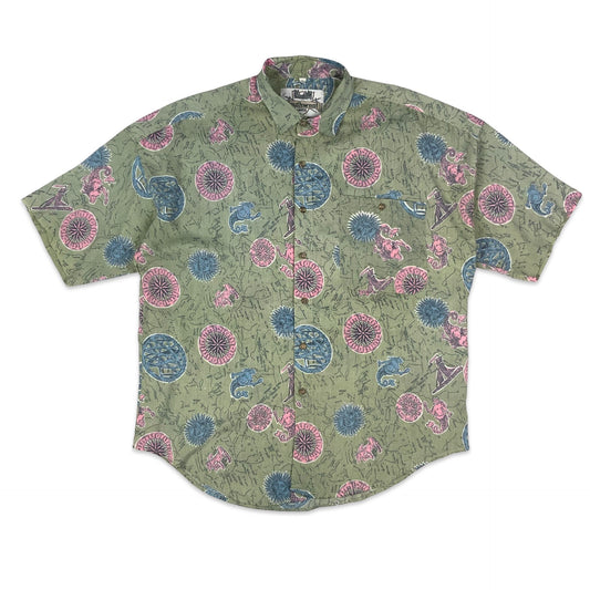 80s Baby Blue & Pink Sea Print Shirt L