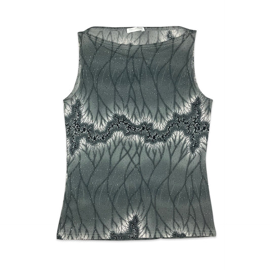 Y2K Grey & Silver Abstract Print Vest Top 6 8 10