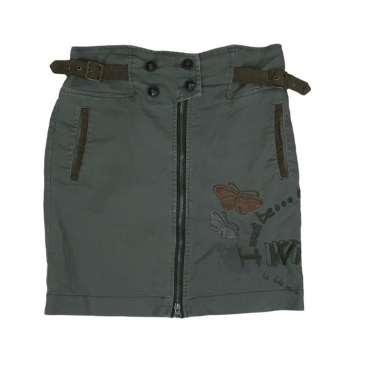 Vintage 90s 'Desigual' Green Embroidered Cargo Combat Mini Skirt 10 12