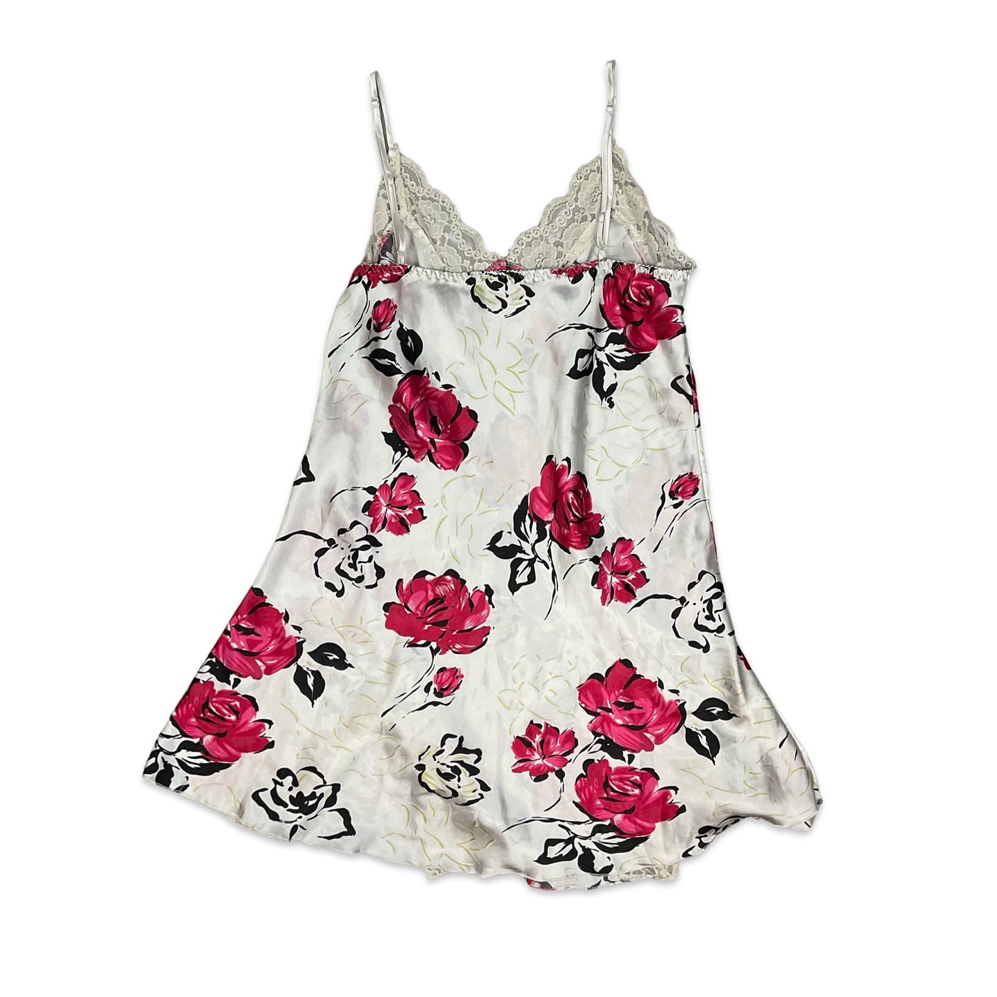 90s Y2K White & Pink Floral Slip Dress 10 12