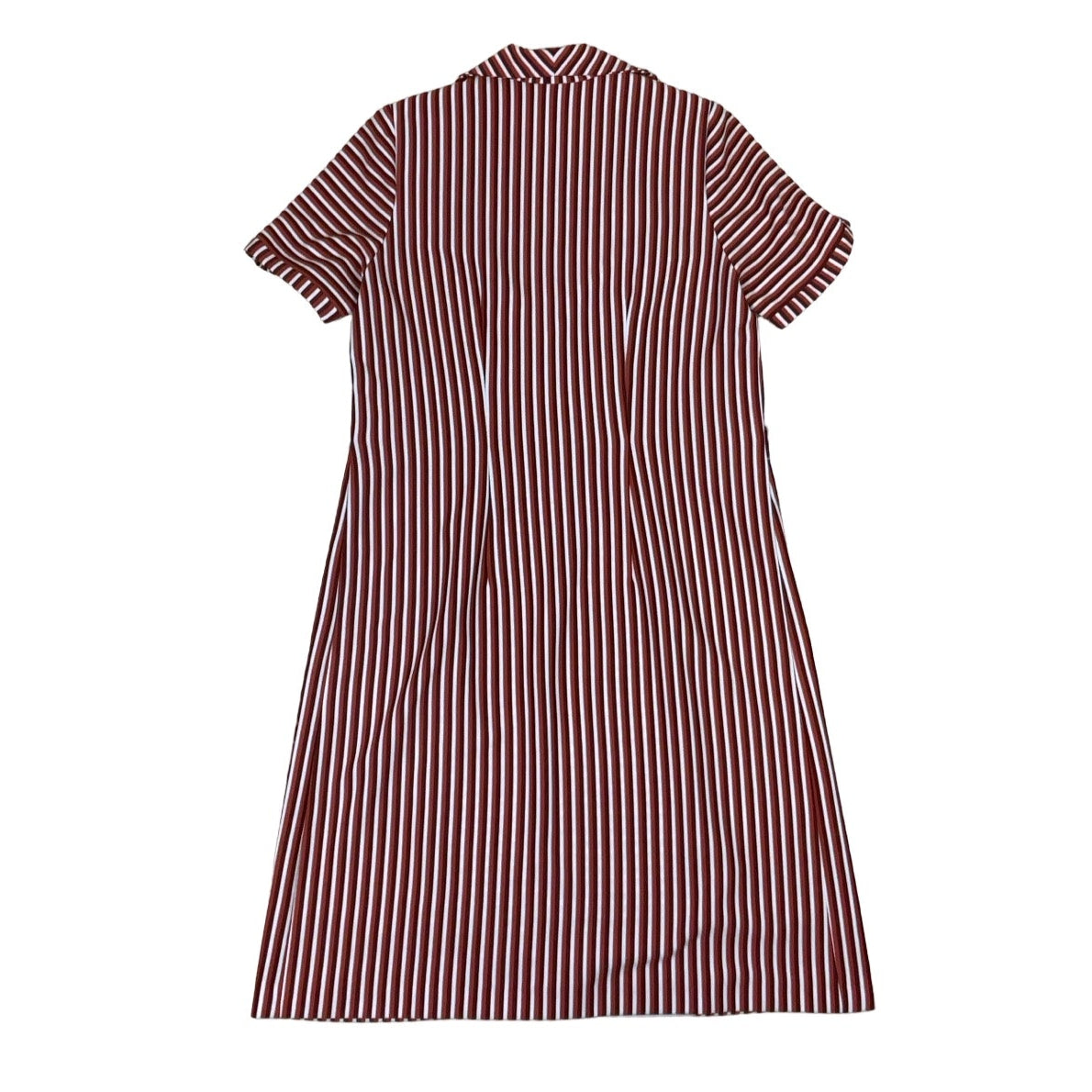 Vintage 60s 70s Red White Brown Stripe Mini Shirt Dress 10 12