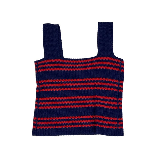 Vintage 80s 90s Blue Red Striped Knitted Vest Top 8 10