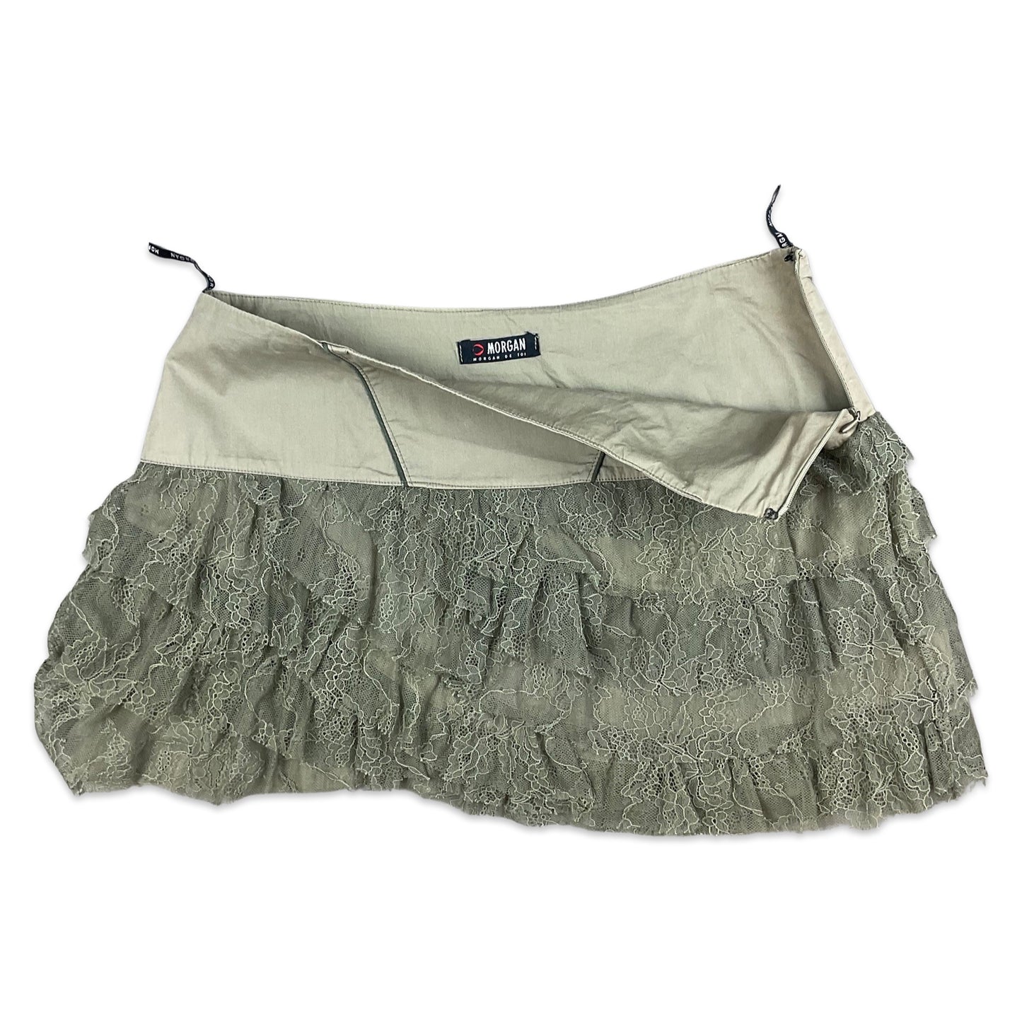 Vintage 90s Khaki Green Morgan Lace Skater Skirt 12 14