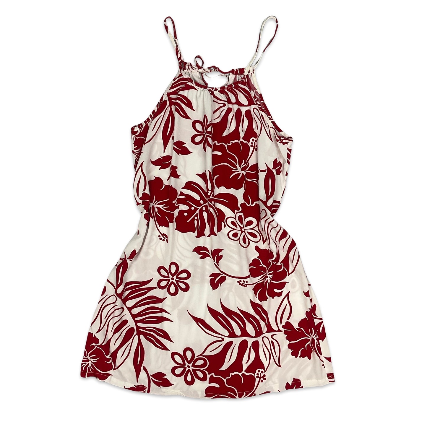Vintage Hawaiian Red & White Floral Mini Dress Size Small
