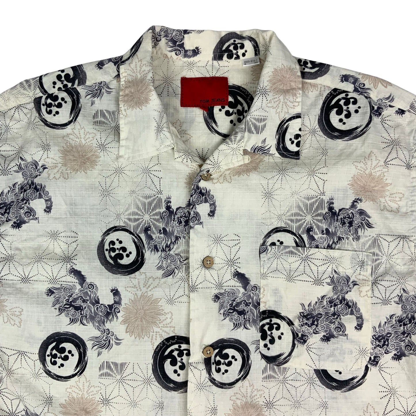 90s Y2K White & Black Oriental Print Shirt XL