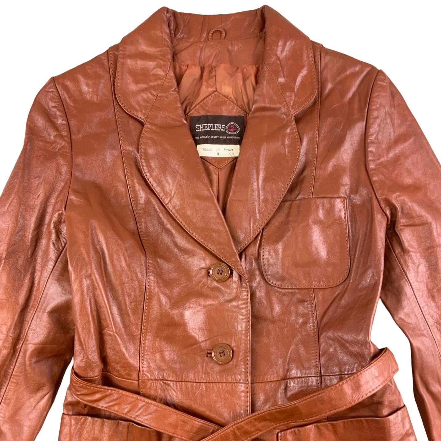 Vintage ‘Sheplers’ Western Brown Leather Jacket XS 6 8