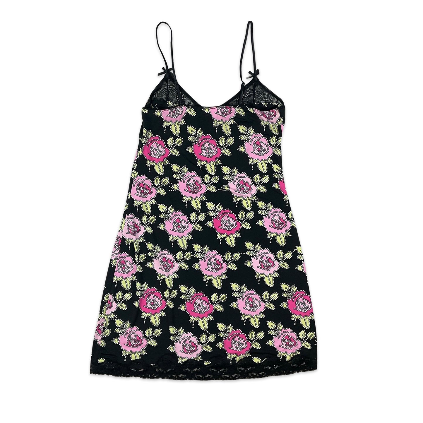 90s Floral Chemise Slip Dress with Lace Trim