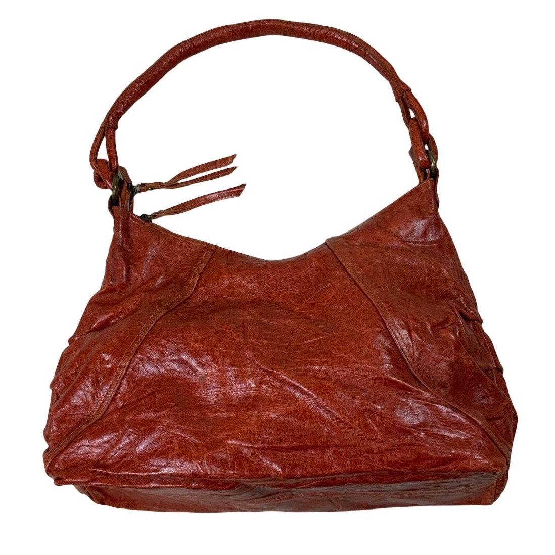 Vintage 00s Y2k Red Rustic Leather Hobo Shoulder Bag