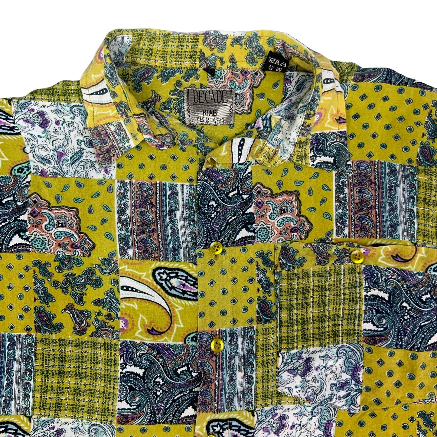 90s Yellow Paisley Print Shirt L