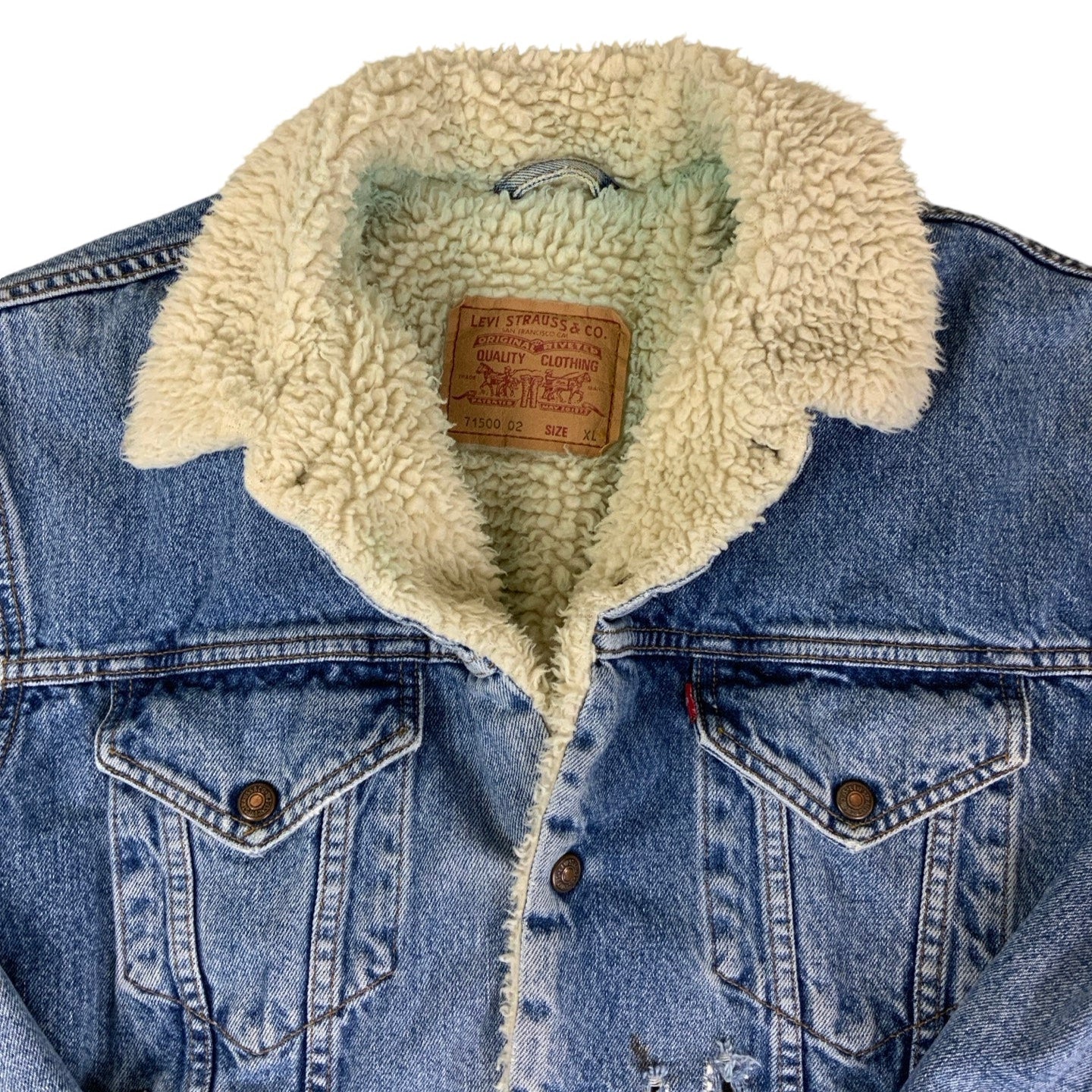 Vintage 00s Y2K Levi’s Pop Button Sherpa Distressed Denim Jacket L XL