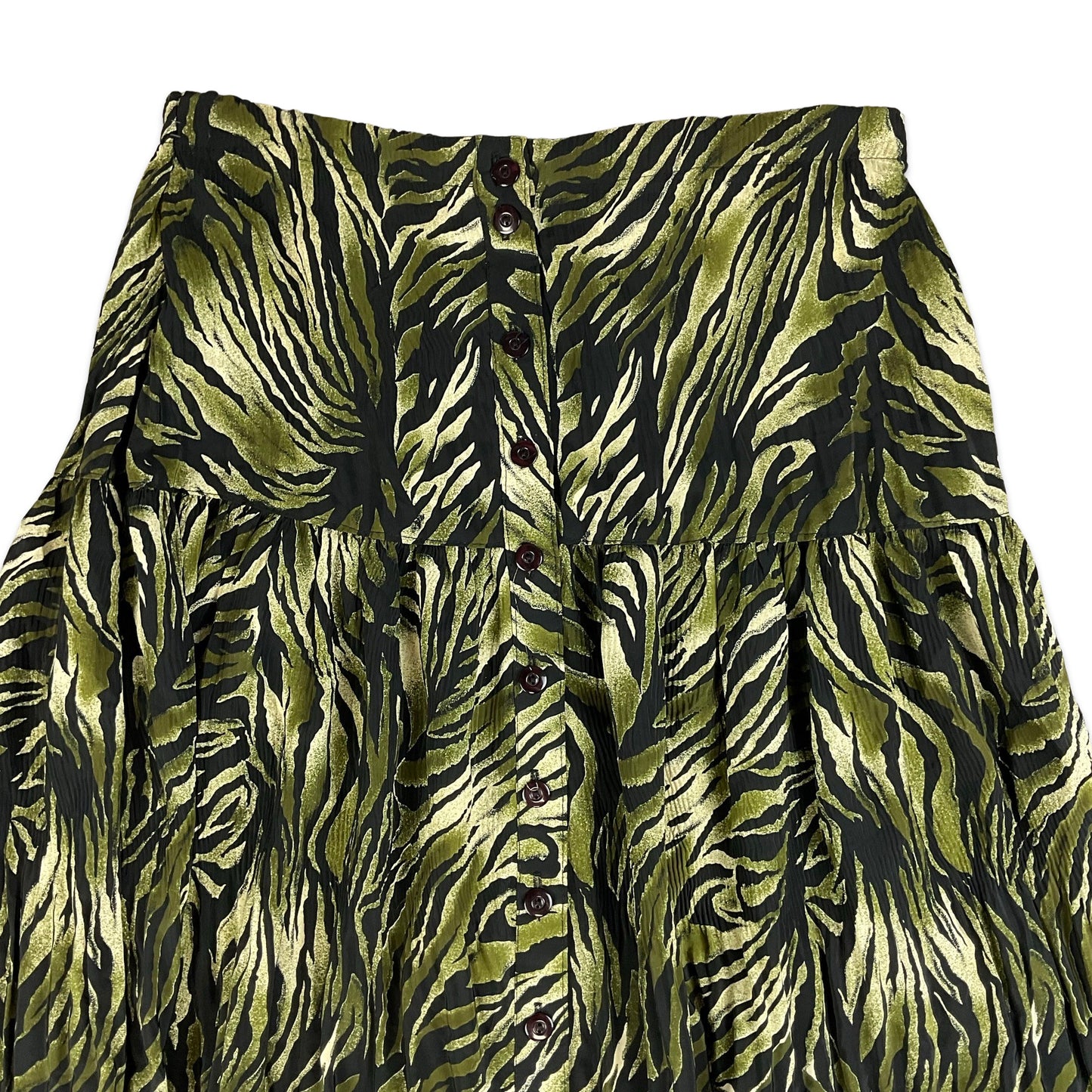 Y2k Green & Black Zebra Print Flounce Maxi Skirt