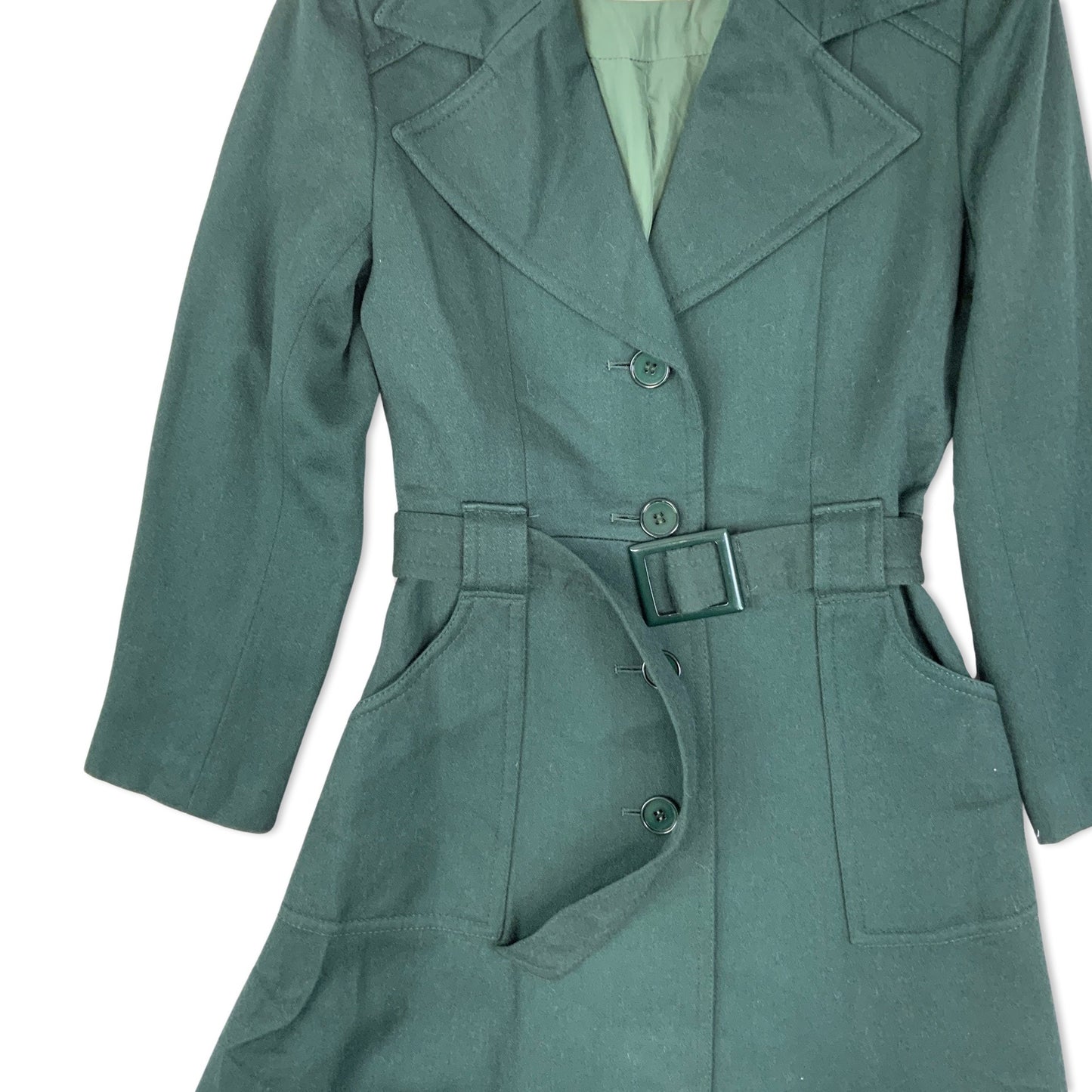 Vintage 90s Green Ladies' Wool Trench Coat 4