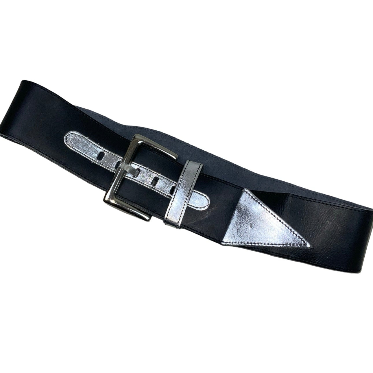 Vintage Glam Black Silver Leather Buckle Belt