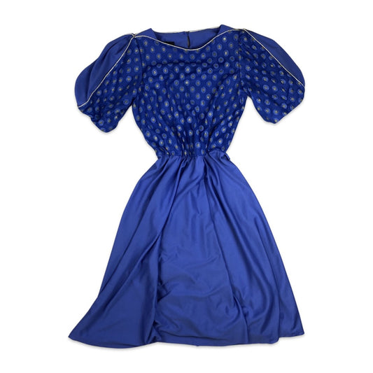 Vintage Blue and Gold Lurex Dress 10 12 14