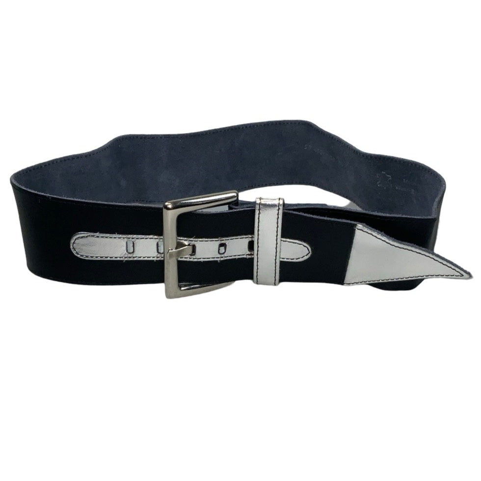 Vintage Glam Black Silver Leather Buckle Belt