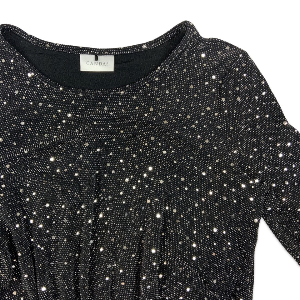 Vintage Canda Sequinned Black and Silver Long Sleeve Blouse 14 16 18