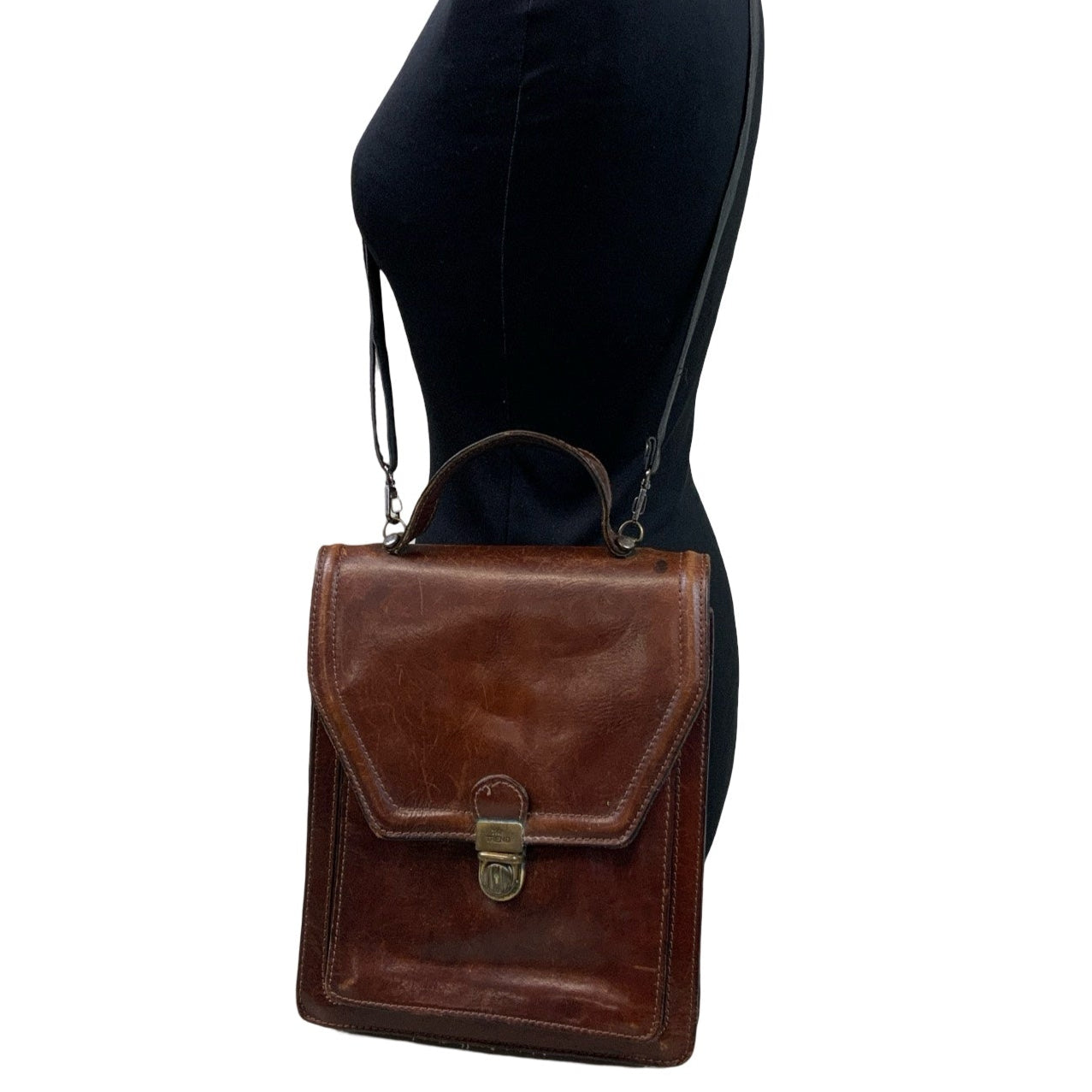 Vintage 'The Trend' Brown Leather Tuck Lock Cross Body Shoulder Bag