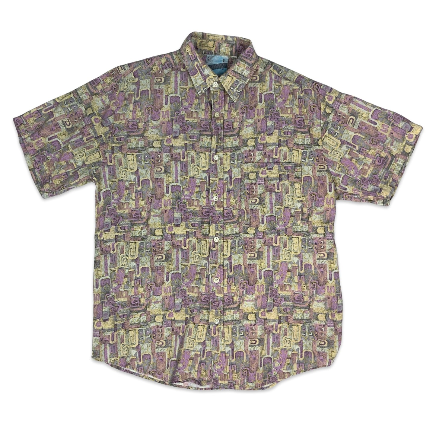 80s Purple & Yellow Abstract Print Shirt M L