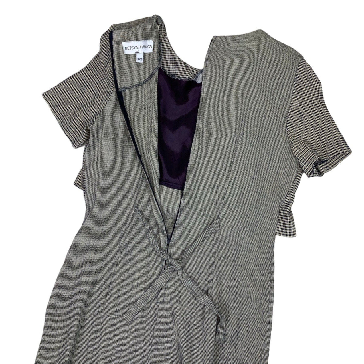 Vintage 80s 90s ‘Betsy’s Things’ Grey Blue Midi Blouson Dress 12 14