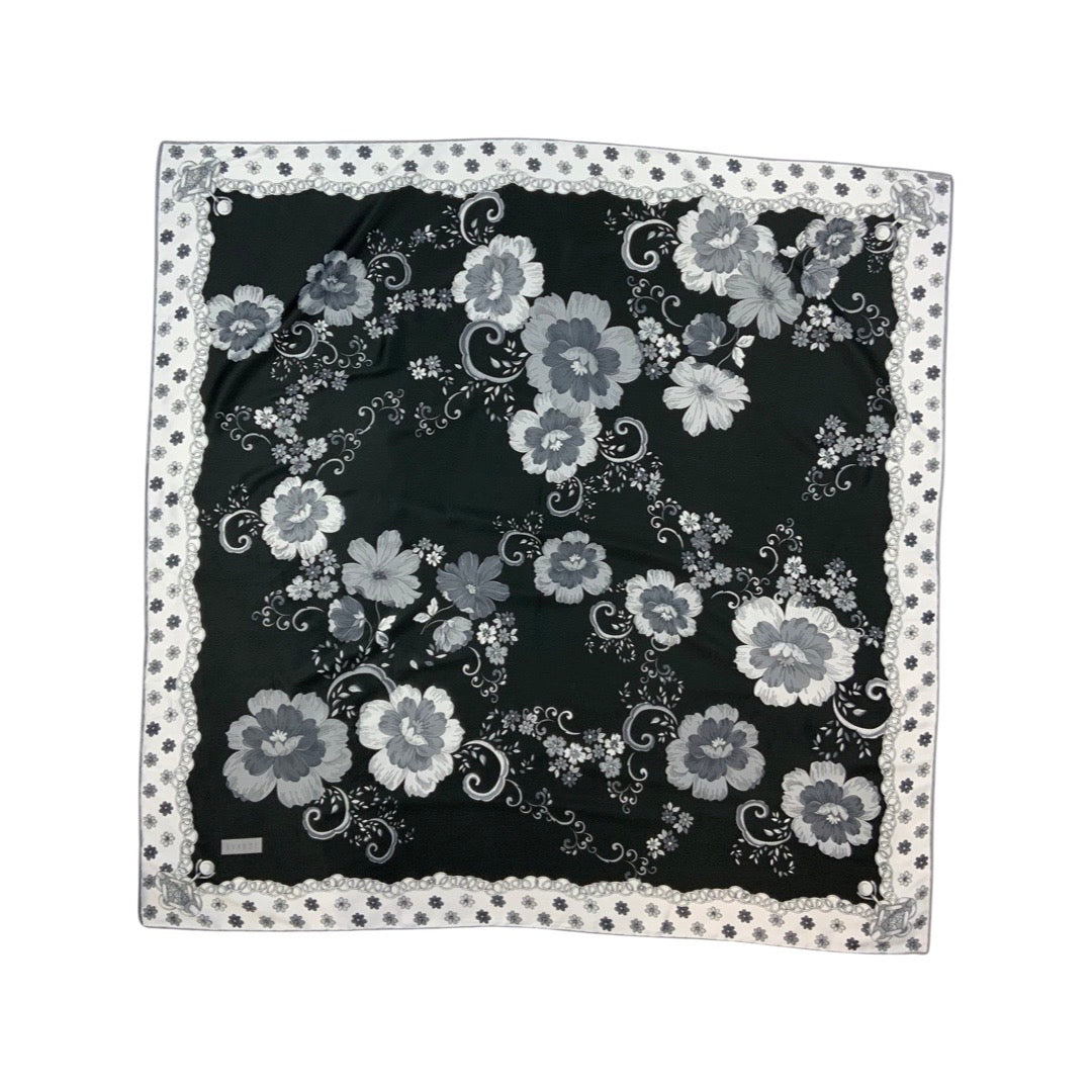Vintage Black, Grey, and White Floral Silk Scarf